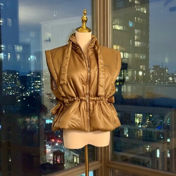 🆕 GANNI 🧿 NWOT Padded Sleeveless Jacket, Khaki Green - Sz S / M - Picture 3 of 16